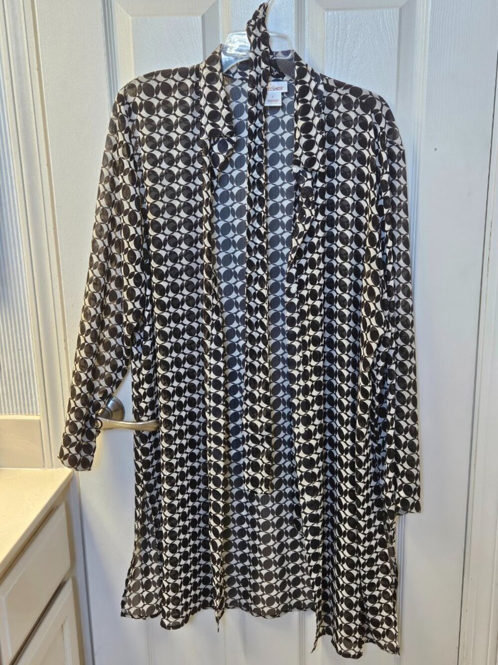 TravelSmith Sheer Geometric Print Duster Cardigan L